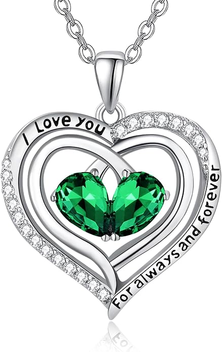 Zeuslia Double Birthstone Necklace Gifts for Wife - 925 Sterling Silver Sunflower/Rose/Crown Cross/Compass/Heart Pendant I Love You Necklace, Anniversary Birthday Gifts for Wife Girlfriend Mom Her