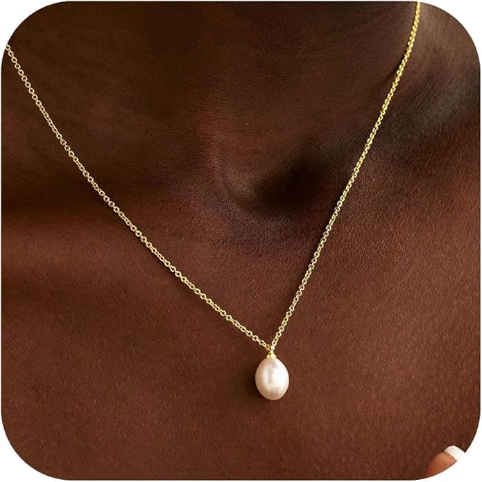 Gold Pearl Necklaces for Women Trendy, 14K Gold Plated Dainty Necklace Simple Layered Pearl Necklaces for Women Trendy Wedding Birthday Jewelry