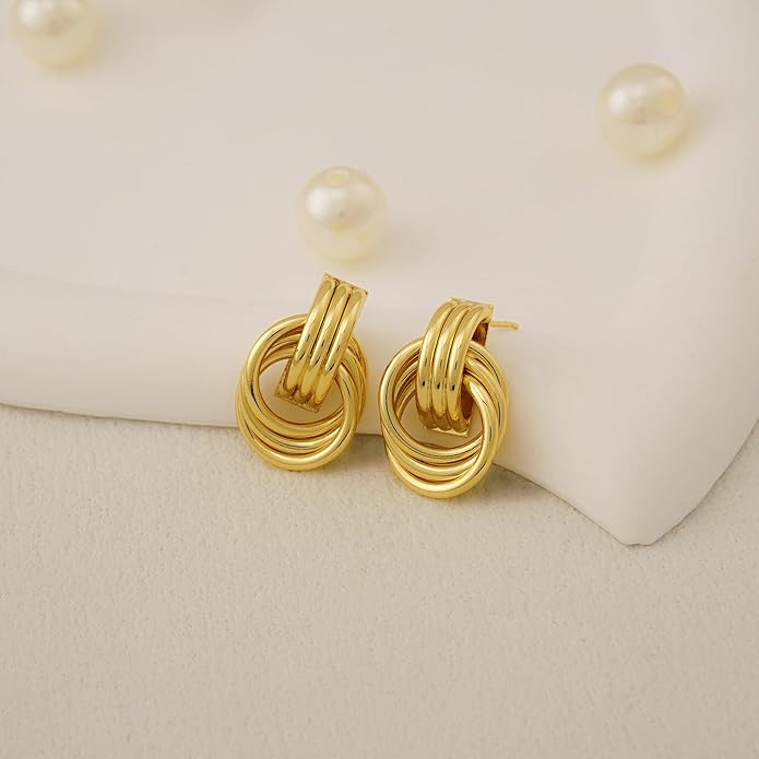 NIXMAX Chunky Small Knot Earrings Gold Silver Geometric Earrings for Women Dainty Gold and Silver Plated Dangle Drop Earrings Hypoallergenic and Lightweight Fashion Trendy Jewelry Gifts