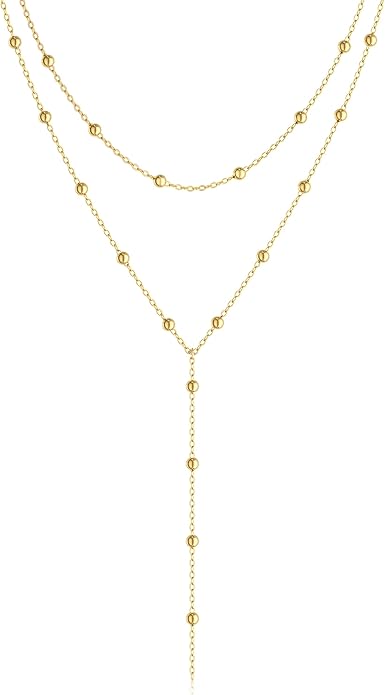 LOVELUCK Long Lariat Necklace for Women,Dainty Layered Y-Shaped Necklaces 14k Gold/Silver Plated Drop Chain Trendy Christmas Jewelry Gifts