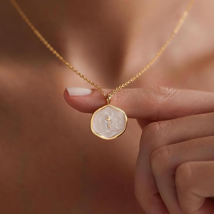 Tewiky Cross Necklace for Women-Dainty Simple 14k Gold Plated Cross Pendant Cute Necklaces for Women Jewelry