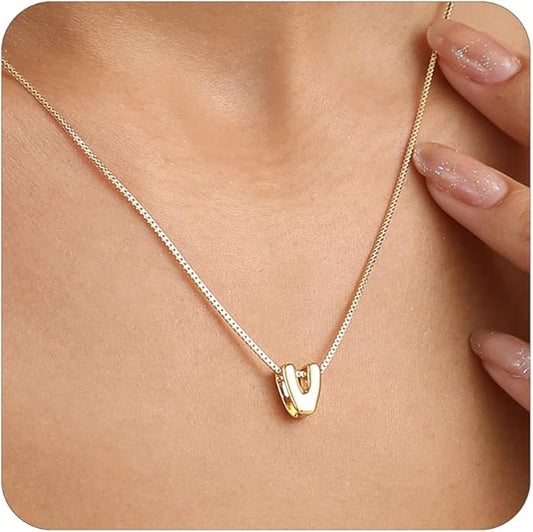 Bubble Gold Letter Necklace for Women, 14k Gold Plated Balloon Initial Necklace, Dainty Gold Necklace for Women, Personalized Bubble Pendant Name Necklace, Fashion Accessories Trendy Jewelry