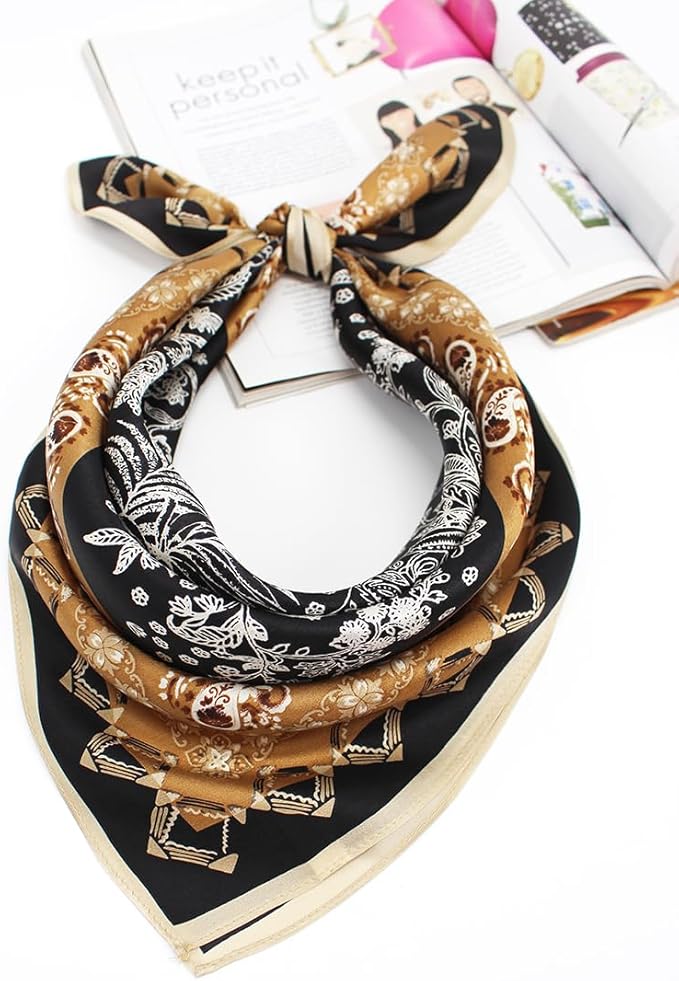 ANDANTINO 100% Mulberry Silk Square Scarf for Hair-25.6" X25.6'' Women Men Natural Silk Neckerchief Digital Printed Headscarf