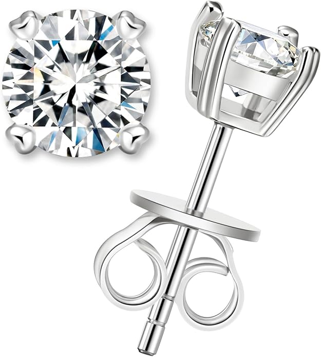 LOVE&LOVE Moissanite Stud Earrings for Women, Classic Round & Heart Designs,18K White Gold Plated Silver, Sparkly Hypoallergenic Gift, Birthday Anniversary Christmas Valentines