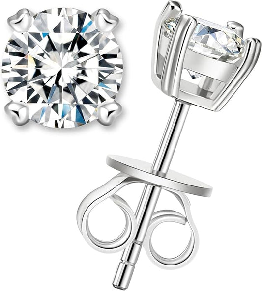 LOVE&LOVE Moissanite Stud Earrings for Women, Classic Round & Heart Designs,18K White Gold Plated Silver, Sparkly Hypoallergenic Gift, Birthday Anniversary Christmas Valentines