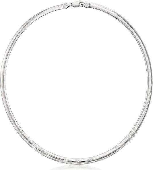 Savlano 925 Sterling Silver 6MM Italian Solid Flat Omega Chain Necklace for Women - Made in Italy Comes With a Gift Box