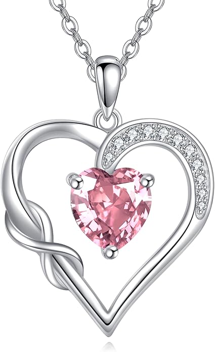 Birthstone Necklace for Women 925 Sterling Silver Infinity Heart Birthstone Pendant Necklace Infinity Heart Jewelry Birthday Holiday Gifts for Her