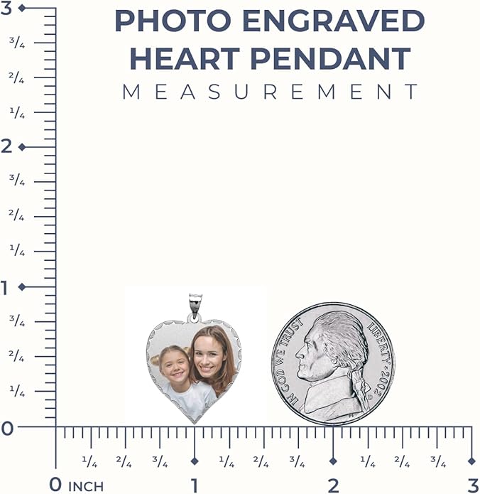 PicturesOnGold.com Personalized Photo Engraved Heart Shaped Picture Necklace with Diamond Cut Edge in Silver, Gold, White Gold or Rose Gold - 1 Inch x 1 Inch
