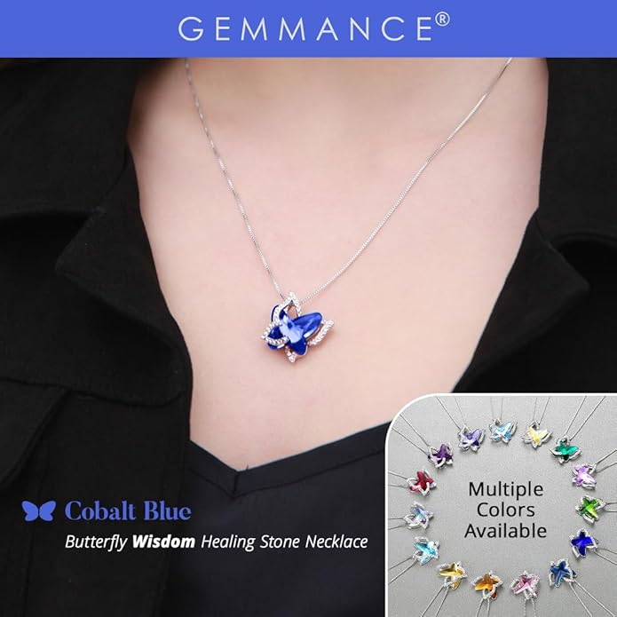 Gift Butterfly Birthstone Crystal Necklace, Silver Tone with 18”+2” Chain, Necklace for Mother’s Day Anniversary Birthday Gifts for Women and Daughter