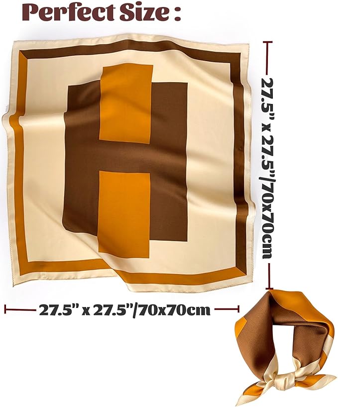 kcctoo 27.5" Mulberry Silk Feeling Head Scarf Women's Fashion Square Neck Satin Scarfs for Bag Hair Scarves Gift