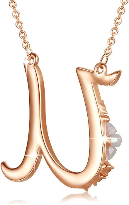 Flower Initial Letter Necklace Pink Red Blue Simulated Pearl Pendant Name Jewelry Made with Austrian Crystals Rose Gold Plated Anniversary Birthday Gifts for Women,18"+2"