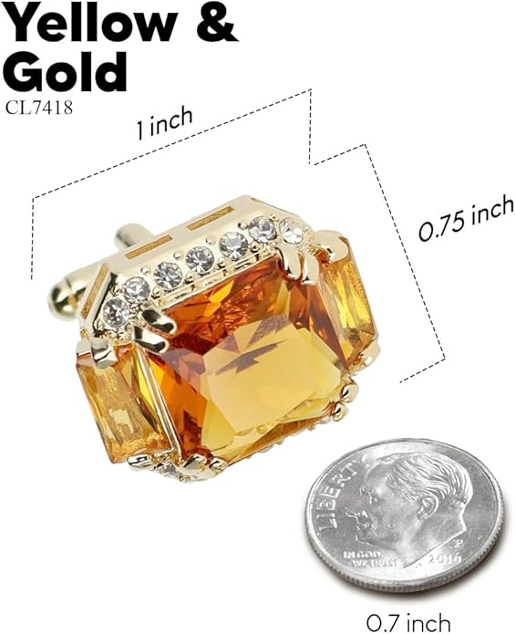 Rectangular Colored Diamond-Flanked Crystal Cuff Links – Tuxedo Suit Accessories, Cufflinks for Men