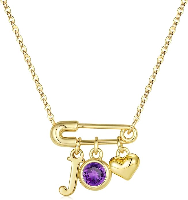 MONOOC Christmas Gifts for Women Girls - 14K-Gold-Plated Dainty Paperclip Heart Initial Necklace Birthstone Necklace Jewelry Birthday Gifts for Women Her Mom Friend Wife Sister