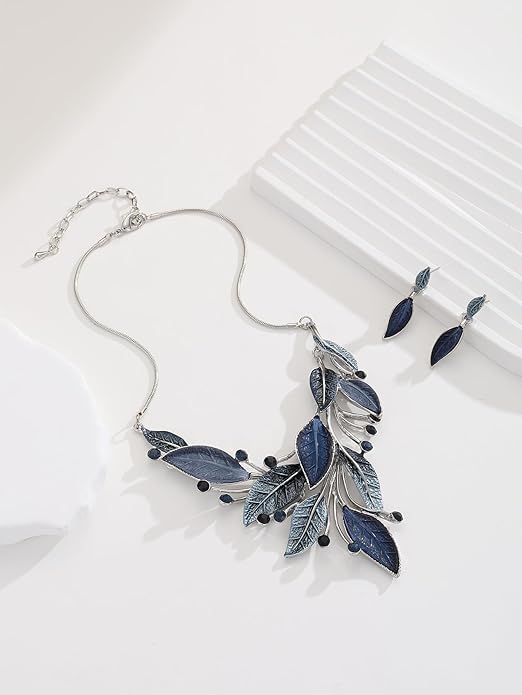 Vintage Chunky Statement Jewelry Set Retro Leaf Floral Geometric Bohemian Boho Bib Necklace Earring Set Fashion Costume Jewelry for Women Girls Wedding Party Prom Unique Gift