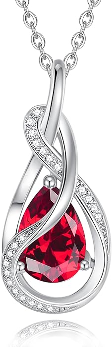 FANCIME TimelessTie Birthstone Necklace for Women White Gold Plated Sterling Silver Ribbon Design Jewelry Knot Pendant Fine Jewelry Gemstone Birthday Graduation Anniversary Christmas Gifts for Women Wife Mother Her
