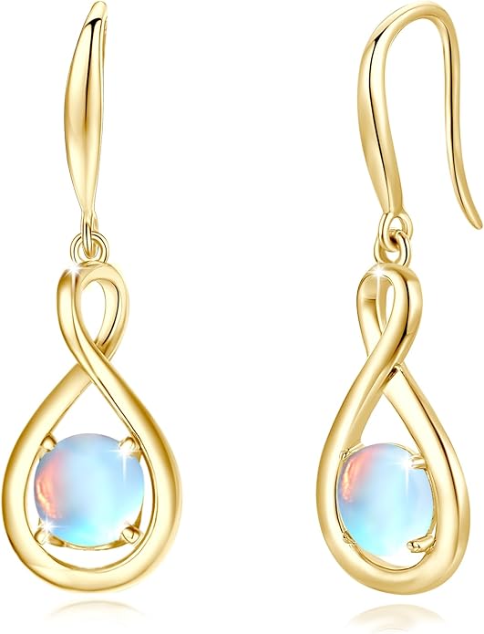 FANCIME Dangle Drop Earrings 925 Sterling Silver Dainty Infinity Round Gemstone Birthstone Jewelry Birthday Gifts for Her Women