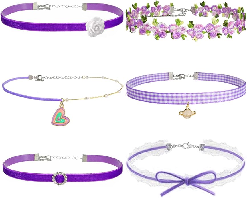 Nova&Aria Chokers Set For Women Heart Choker Necklaces Flower Pendant Velvet Cute Pink Turquoise Blue White Black Choker Necklace Christmas Colorful Lace Chokers