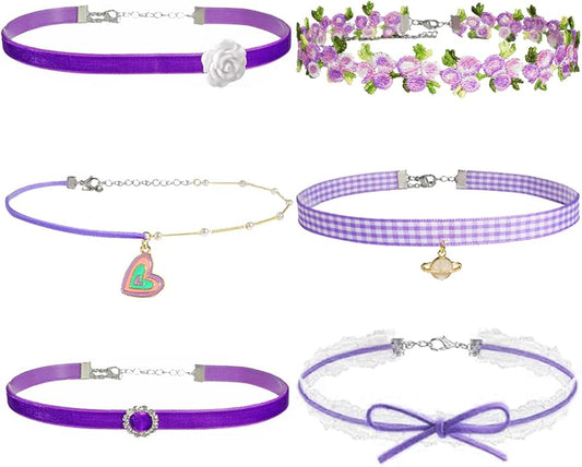Nova&Aria Chokers Set For Women Heart Choker Necklaces Flower Pendant Velvet Cute Pink Turquoise Blue White Black Choker Necklace Christmas Colorful Lace Chokers