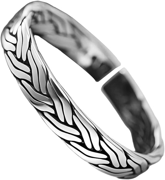 Kim Carrey S925 Sterling Silver Bracelet, Open Bangle Cuff Design, Men's Stacked Bracelets Gift Jewelry for My Man