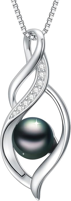 KANNSOAR Tahitian Black Pearl AAAA 18K Gold Plated Sterling Silver Pendant Necklace for Women Wife Mom Girlfriend Valentine Her Jewelry Gift for Anniversary Birthday Christmas