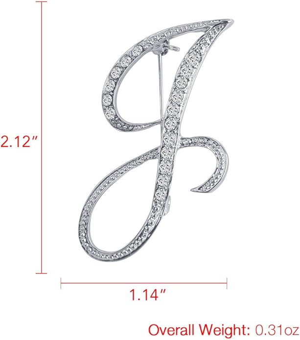 LiaSun A-Z 26 Letters Pins Brooches Silver Plated Metal Broaches Pins-Clear Crystal Initial Breastpin