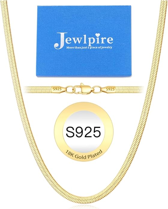Jewlpire 925 Sterling Silver Herringbone Necklace for Women, 3mm 4mm 5mm Necklace for Women Herringbone Chain Necklaces Dainty Women's Chain Necklaces 16 18 20 22 24 Inch