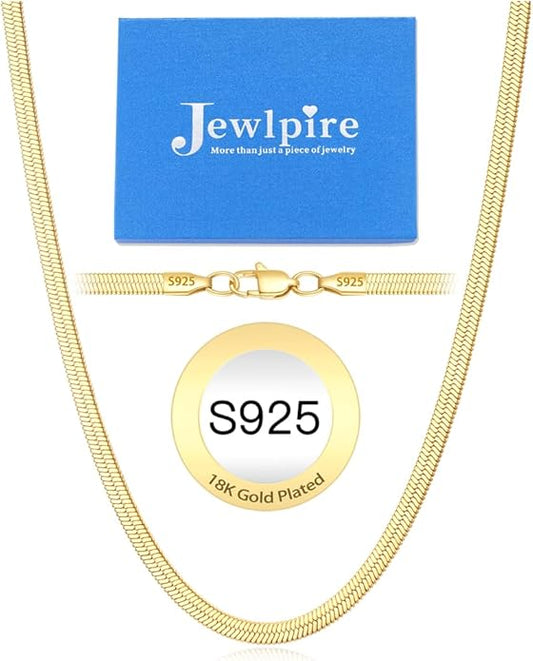 Jewlpire 925 Sterling Silver Herringbone Necklace for Women, 3mm 4mm 5mm Necklace for Women Herringbone Chain Necklaces Dainty Women's Chain Necklaces 16 18 20 22 24 Inch