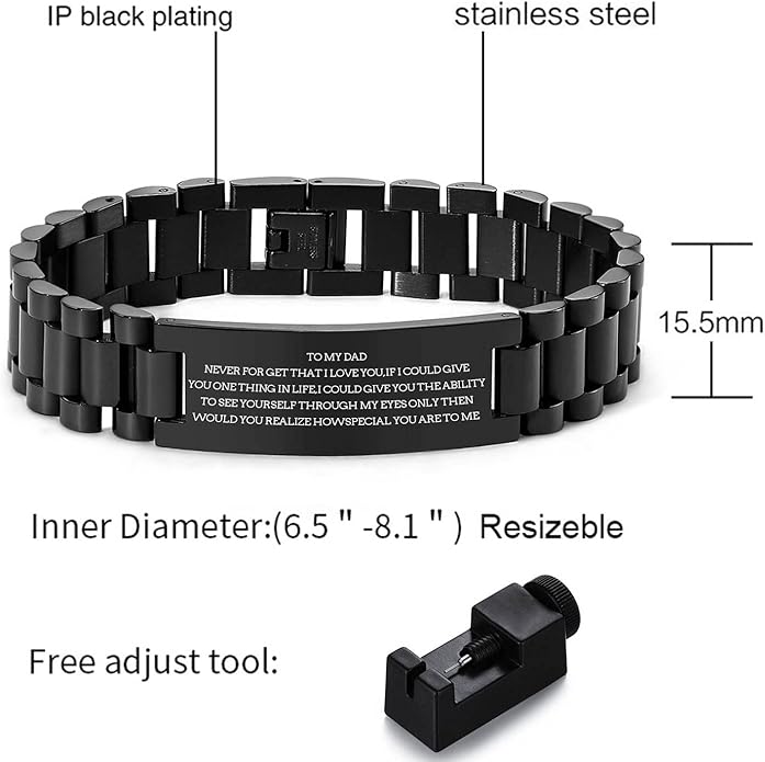 VNOX Masculine Watch Band Stainless Steel Link Bracelet Personalized Jewelry Gift for Men DAD Father Husband Boyfriend