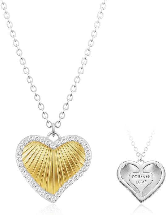 Infinity Heart Necklace,Pendant Necklace for Women Engraved with 'FOREVER LOVE',Heart Pendant Necklace with Cubic Zirconia,Anniversary Eternity Jewelry Gift for Wife or Birthday Present for Women