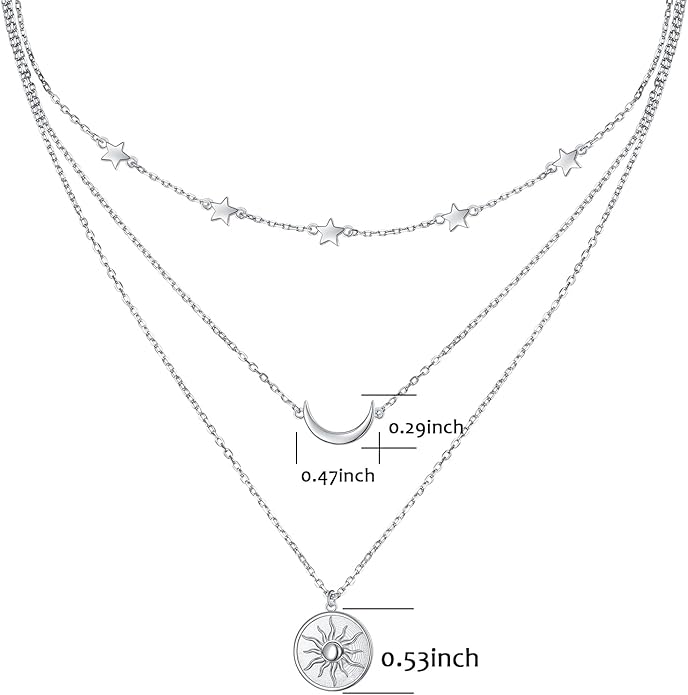 S925 Sterling Silver Layered Necklaces Multi 3 Layer Circle Bar Boho Long Triple Choker Pendant Necklace Jewerly Gift for Women