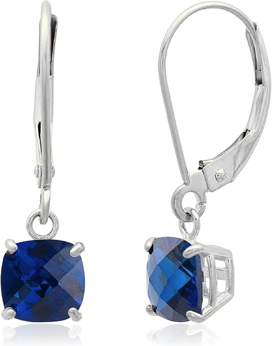 Solid 10K Gold Cushion Cut Dangle Gemstone Earrings for Women | 6mm Gemstone Birthstone Earrings | Checkerboard 10 Karat Gold Dangle Drop Leverback Earring for Women by MAX + STONE