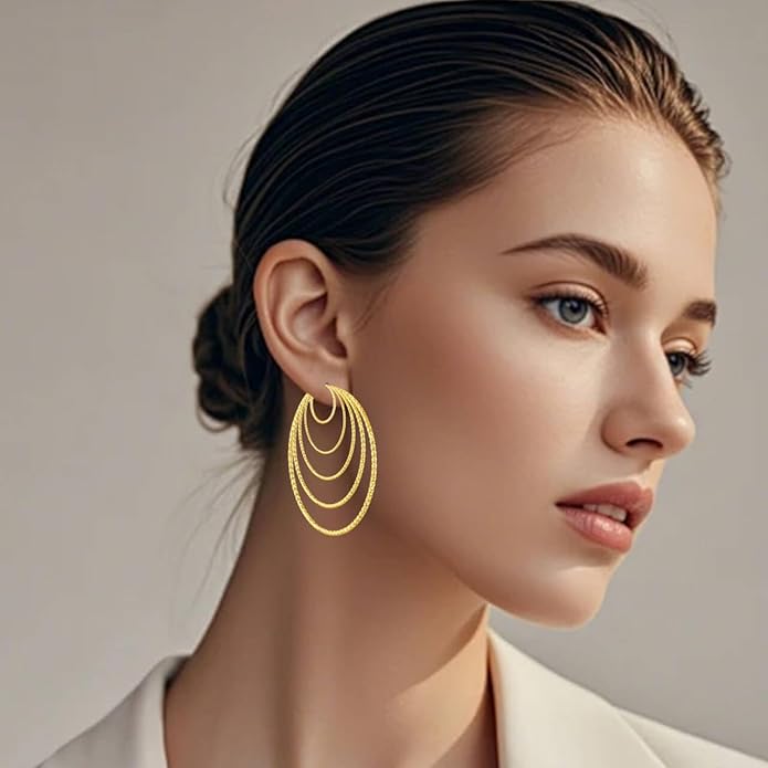5/10 Pairs Stainless Steel Hoop Earrings for Women Hypoallergenic Large Small 14K Gold Plated Starry Sky Filigree Hoops Silver Plated Hoop Earring Pack Lightweight Fashion Earrings Set