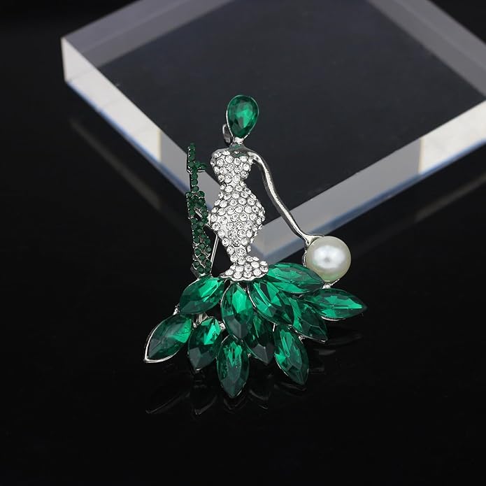 Greek Sorority Brooch Pin for Women Sorority Gift Paraphernalia Jewelry Green Rhinestone Pearl Brooch Pin Sisterhood Graduation Gift for Soror Sister