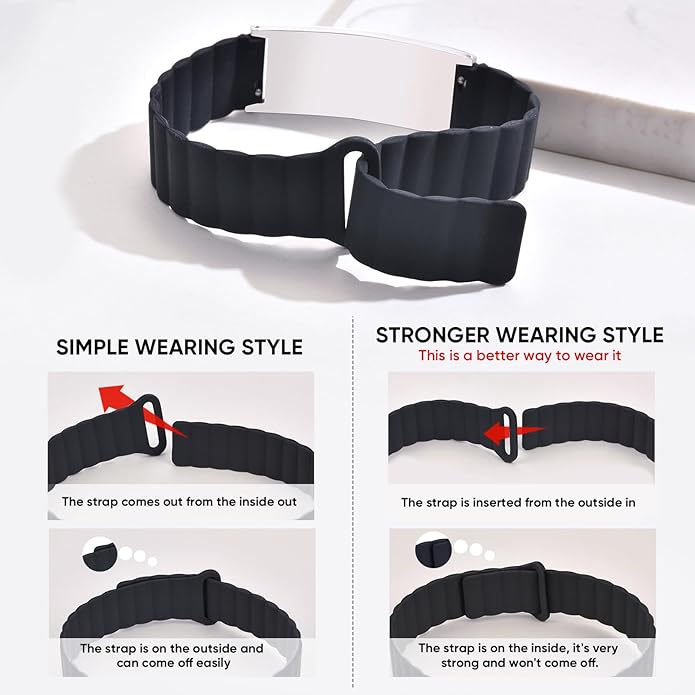 Comfortable Medical ID Bracelet for Men & Women - Custom Engraved Silicone Strap Comfort Fit Medical Alert Bracelets for Sports,Adjustable Waterproof Customizable Wristband for Diabetic