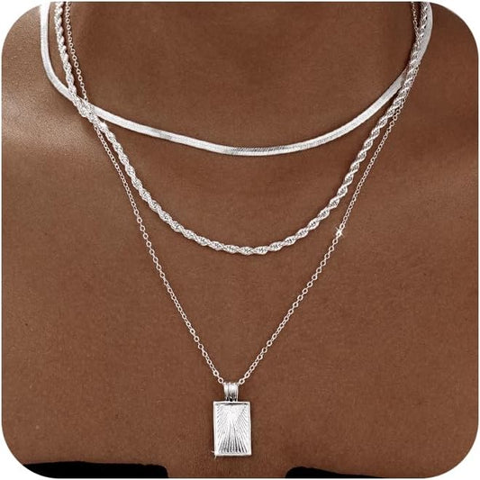 Gold/Silver Layered Necklaces for Women,Dainty 14k Gold Plated Stackable Choker Necklaces for Women,Trendy Layering Coin Chain Pendant Jewelry Set Gifts