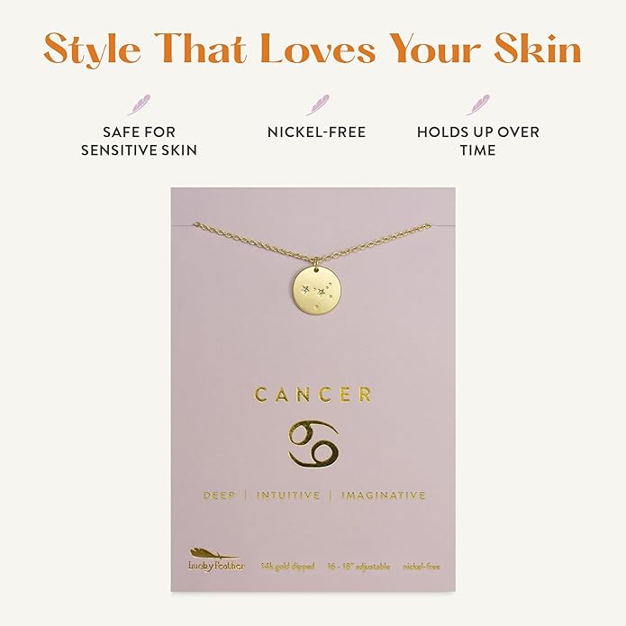 Lucky Feather Zodiac necklaces for women | Scorpio 14K Gold-Plated Astrology Pendant for Girls | Horoscope Sign Zodiac gift | Great Christmas Stocking Stuffer | Trendy Birthday Jewelry Gift | 16” - 18”