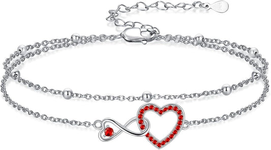 Anklet for Women 925 Sterling Silver Double Infinity Ankle Bracelet Waterproof Summer Jewelry Anniversary Birthday Gifts for Her