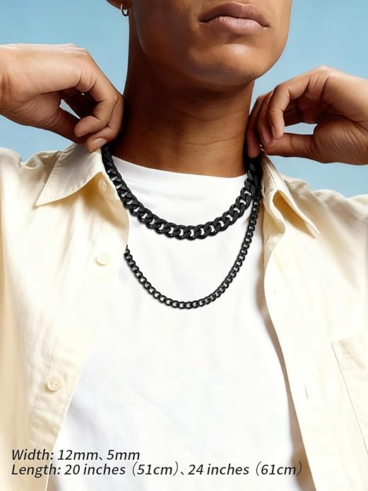 FindChic Men Curb Chain Necklace 18K Gold Plated/Stainless Steel/Black Chunky Double Tight Cuban Link Hip Hop Neck Chains for Men Boys 3.5MM/5MM/6MM/7MM/9MM/12MM 14''-30'' 8 Length Options (Send Gift Box)