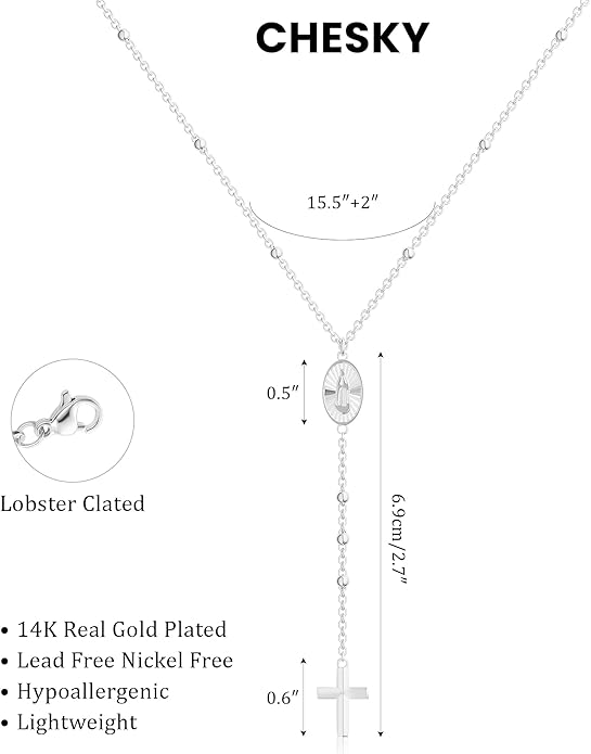 CHESKY Lariat Gold Necklace for Women Trendy, Dainty Long Necklace 14k Gold Plated/Silver Y-Shaped Pendant Necklace Layered Cz Beaded Chain Drop Necklaces Simple Gold Jewelry For Women Gift