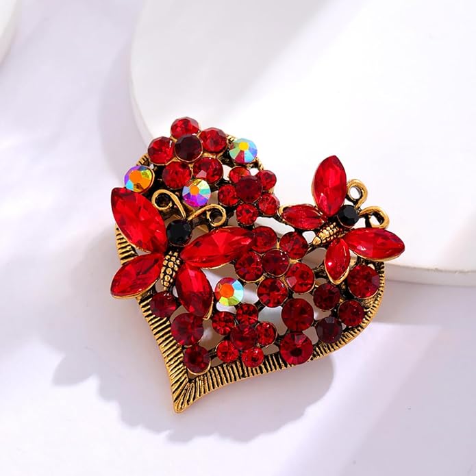 Rhinestone Heart Brooch for Women Sparkling Crystal Flower Brooch Pin Vintage Butterfly Brooches Clothing Wedding Birthday Party Christmas Jewelry Accessories