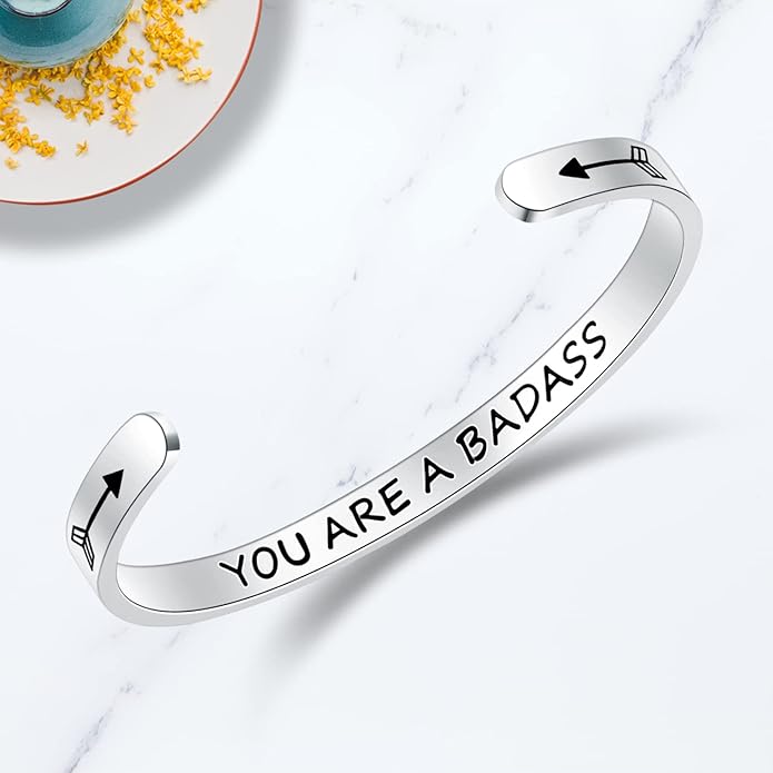 TONY & SANDY Inspirational Bracelets for Women Teen Girls Personalized Gifts for Daughter Granddaughter Mom Sister Friends Stainless Steel Engraved Cuff Birthday Easter Christmas