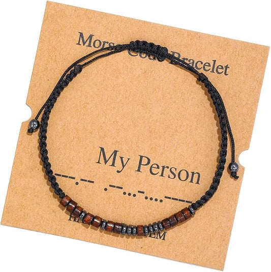 RINTOLER Morse Code Bracelets for Women Men Gifts for Her Best Friend Funny Inspirational Bracelets for Women Jewelry Adjustable Silk Beaded Wrap Bracelet