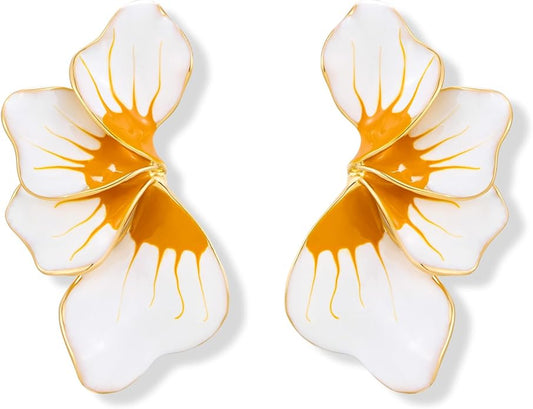 Chunky Gold Statement Earrings For Women Gold Plated Sectored Flower Leaf Shell Angel Wing Earrings Large Stud Earrings Hypoallergenic Earrings