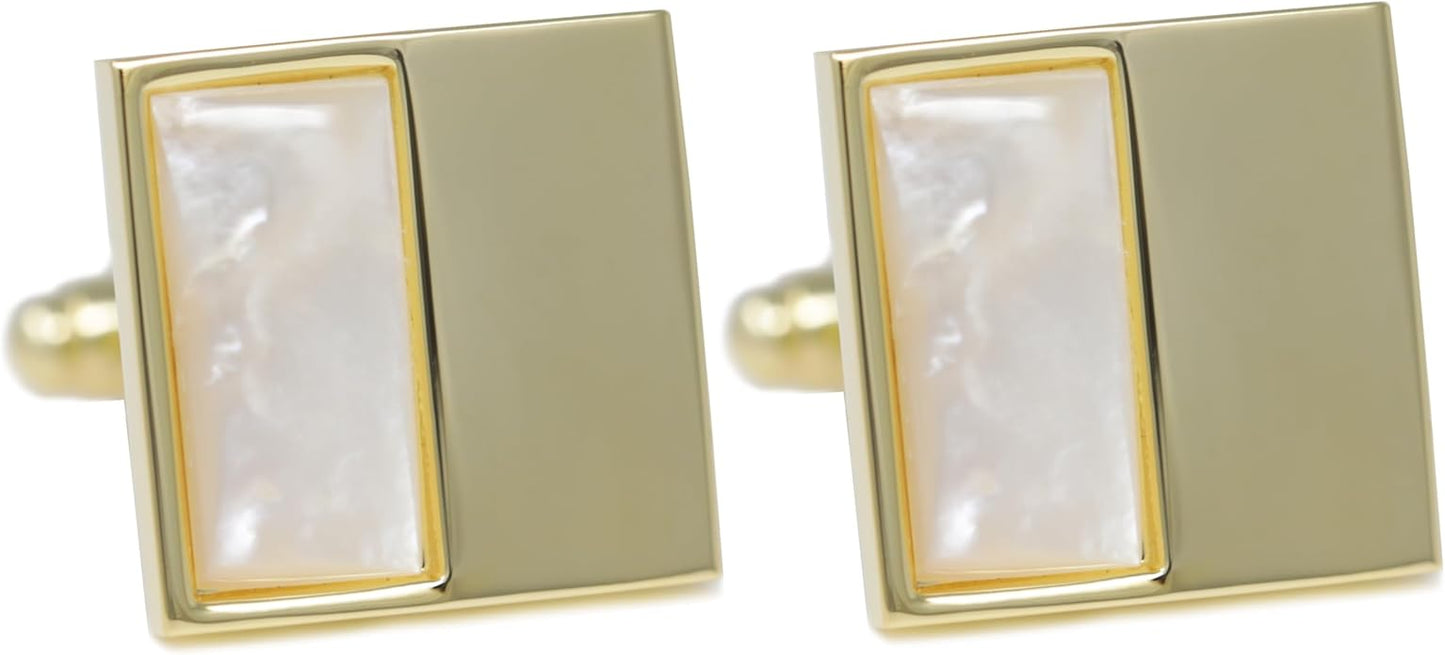 MENDEPOT Mother Of Pearl Cufflinks With Box Men Classic White Stone Cuff Links Wedding Groom Gift