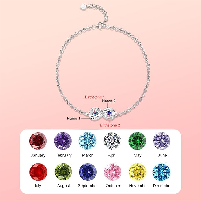BABOOM Custom Mother Bracelet With 1-8 Birthstones Personalized Infinity Name Bracelet Engraved Birthstone Bracelets Gifts For Women Mother Daughter Wife