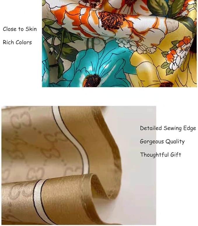 ANDANTINO 100% Mulberry Silk Square Scarf for Hair-25.6" X25.6'' Women Men Natural Silk Neckerchief Digital Printed Headscarf
