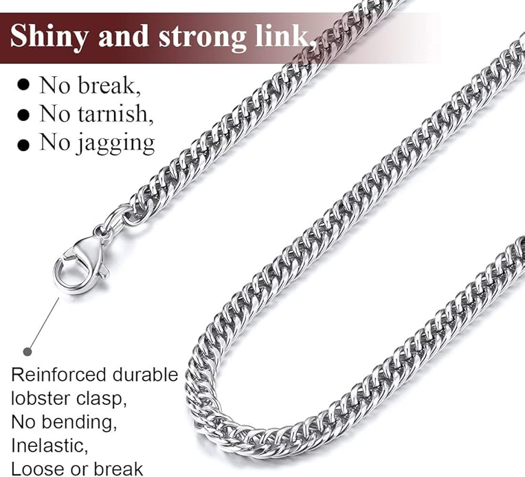 FindChic Men Curb Chain Necklace 18K Gold Plated/Stainless Steel/Black Chunky Double Tight Cuban Link Hip Hop Neck Chains for Men Boys 3.5MM/5MM/6MM/7MM/9MM/12MM 14''-30'' 8 Length Options (Send Gift Box)