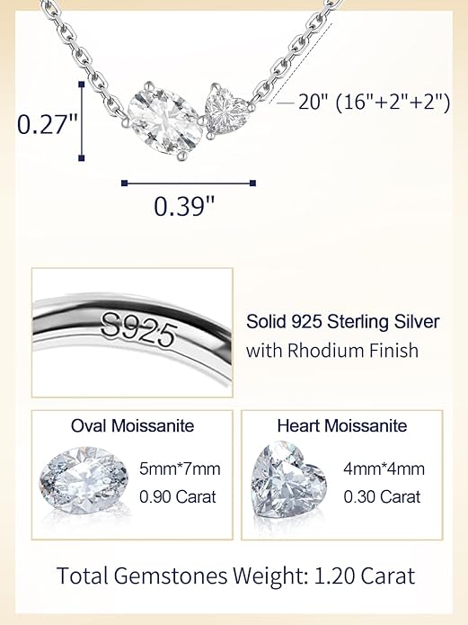 CYW Moissanite/Ruby/Sapphire/Emerald Dainty Pendant Necklace for Women, Novelty Design, Really Authentic Solid 925 Sterling Silver, 16"/18"/20" Adjustable, Birthday Anniversary Valentines Gift