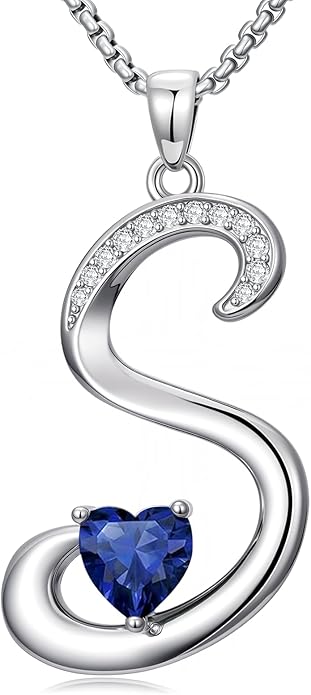 Christmas Gifts for Women Alphabet A to Z Initial Birthstone Pendant Necklaces for Women - 18k White Gold Plated Personalized Name Jewelry Valentine Mothers Day Birthday Gifts for Women Her Girlfriend
