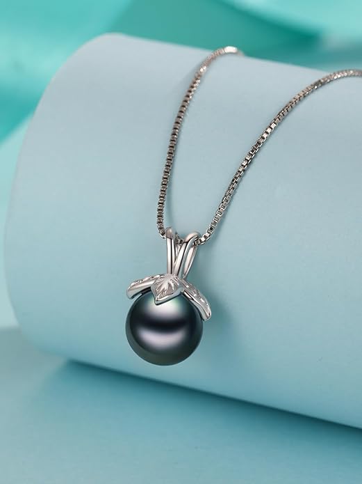 KANNSOAR Tahitian Black Pearl AAAA 18K Gold Plated Sterling Silver Trendy Pendant Necklace for Women Wife Mom Girlfriend Valentine Her Jewelry Gift for Anniversary Birthday Christmas